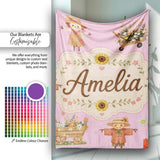 Cute Autumn Scarecrow Barn Flowers Seamless Pattern Rose Background  Personalised Custom Name Super Soft Fleece Blanket Bed Sofa Throw