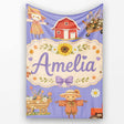 Cute Autumn Scarecrow Barn Flowers Seamless Pattern Purple Lovely  Personalised Custom Name Super Soft Fleece Blanket Bed Sofa Throw