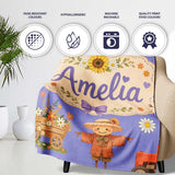 Cute Autumn Scarecrow Barn Flowers Seamless Pattern Purple Lovely  Personalised Custom Name Super Soft Fleece Blanket Bed Sofa Throw