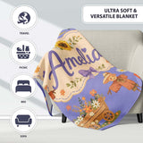 Cute Autumn Scarecrow Barn Flowers Seamless Pattern Purple Lovely  Personalised Custom Name Super Soft Fleece Blanket Bed Sofa Throw