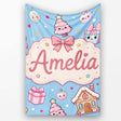 Cute Christmas Gingerbread Candy Gift House Seamless Pattern Blue  Personalised Custom Name Super Soft Fleece Blanket Bed Sofa Throw