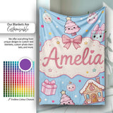 Cute Christmas Gingerbread Candy Gift House Seamless Pattern Blue  Personalised Custom Name Super Soft Fleece Blanket Bed Sofa Throw