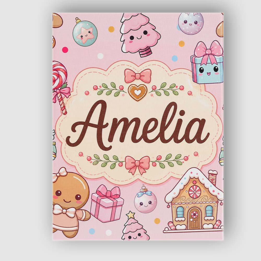 Personalised Name Cute Christmas Gingerbread Custom Bespoke  Contemporary Display Canvas Wall Art Print Decor Picture Ready to Hang