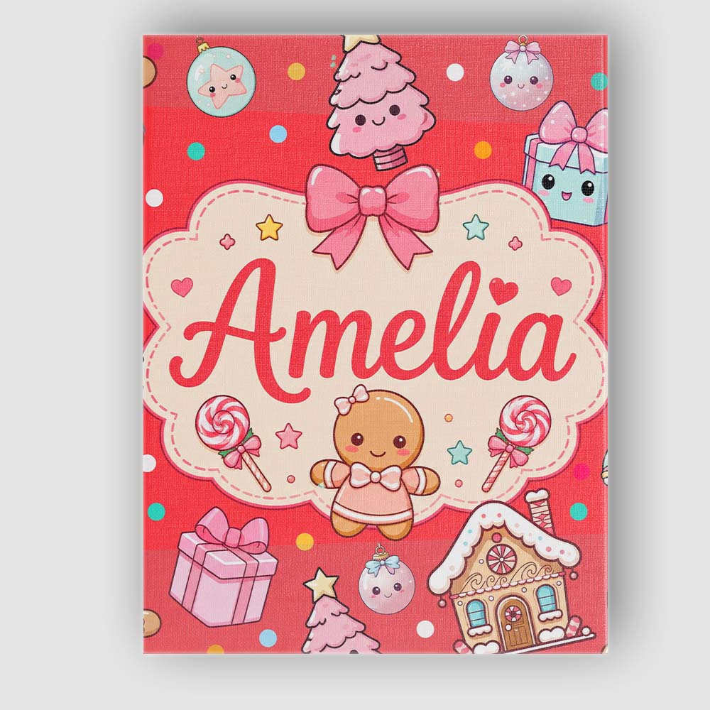 Personalised Name Cute Christmas Gingerbread Custom Bespoke  Contemporary Display Canvas Wall Art Print Decor Picture Ready to Hang