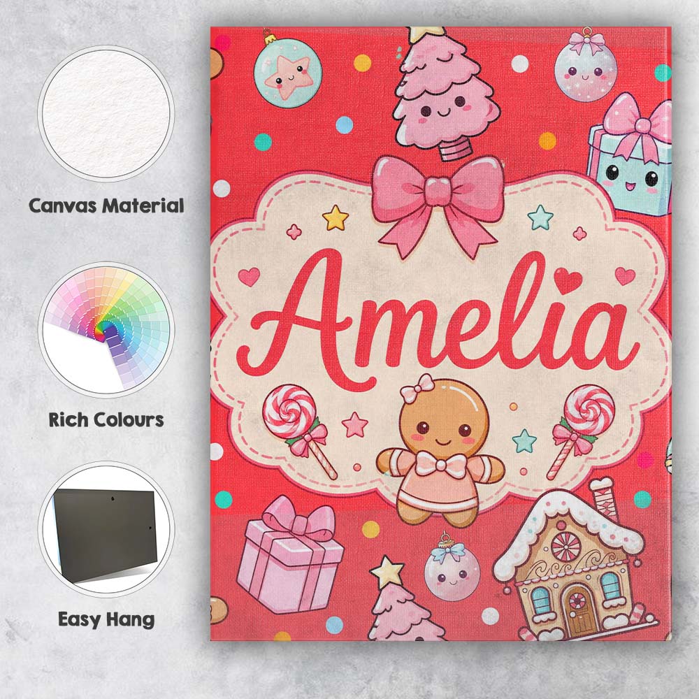 Personalised Name Cute Christmas Gingerbread Custom Bespoke  Contemporary Display Canvas Wall Art Print Decor Picture Ready to Hang