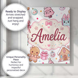 Personalised Name Cute Christmas Gingerbread Custom Bespoke  Contemporary Display Canvas Wall Art Print Decor Picture Ready to Hang