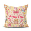 Custom Name Christmas Candy House Gifts Seamless Pattern Yellow Square Filled Cushion Throw Pillow Sofa Bed Home Decor Zip Washable UK Made