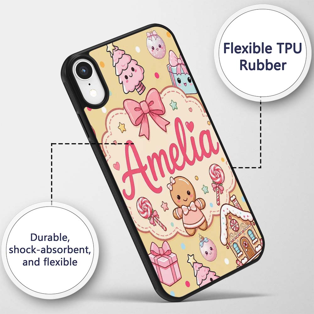 Cute Christmas Gingerbread Candy House Gifts Custom Name Protective Phone Case Mobile Cover Durable Everyday Smartphone Shock Resistant