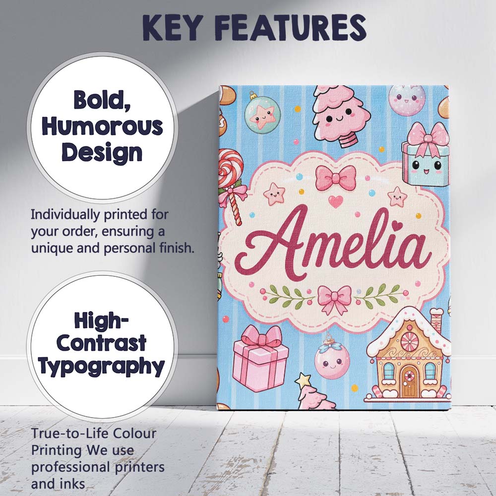 Personalised Name Cute Christmas Gingerbread Custom Bespoke  Contemporary Display Canvas Wall Art Print Decor Picture Ready to Hang