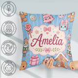 Custom Name Cute Christmas Candy House Gifts Pattern Blue Stripe Square Filled Cushion Throw Pillow Sofa Bed Home Decor Zip Washable UK Made