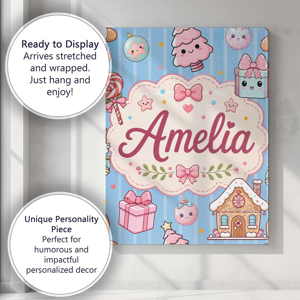 Personalised Name Cute Christmas Gingerbread Custom Bespoke  Contemporary Display Canvas Wall Art Print Decor Picture Ready to Hang