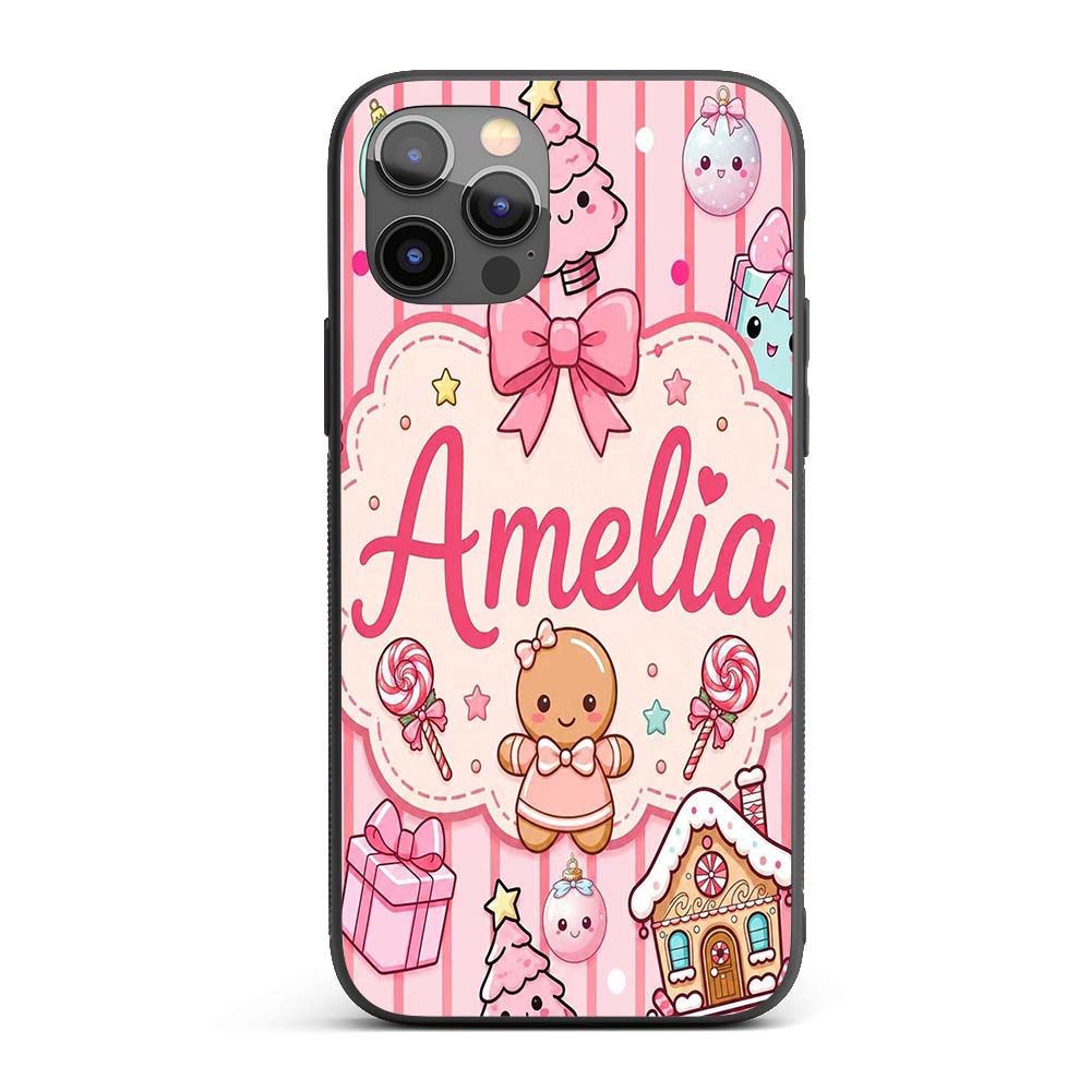 Cute Christmas Gingerbread Candy House Gifts Custom Name Protective Phone Case Mobile Cover Durable Everyday Smartphone Shock Resistant