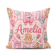 Custom Name Cute Christmas Candy House Gifts Pattern Pink Stripe Square Filled Cushion Throw Pillow Sofa Bed Home Decor Zip Washable UK Made