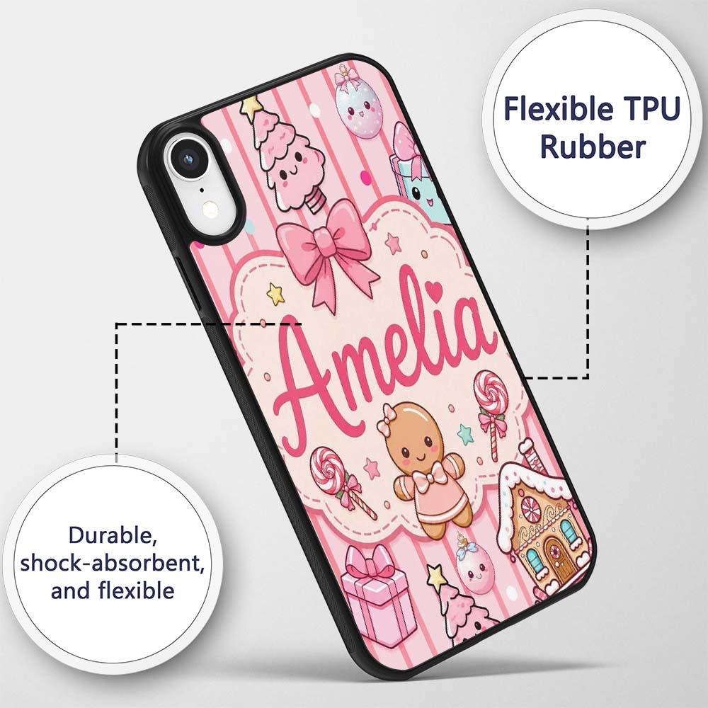 Cute Christmas Gingerbread Candy House Gifts Custom Name Protective Phone Case Mobile Cover Durable Everyday Smartphone Shock Resistant