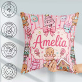 Custom Name Cute Christmas Candy House Gifts Pattern Pink Stripe Square Filled Cushion Throw Pillow Sofa Bed Home Decor Zip Washable UK Made