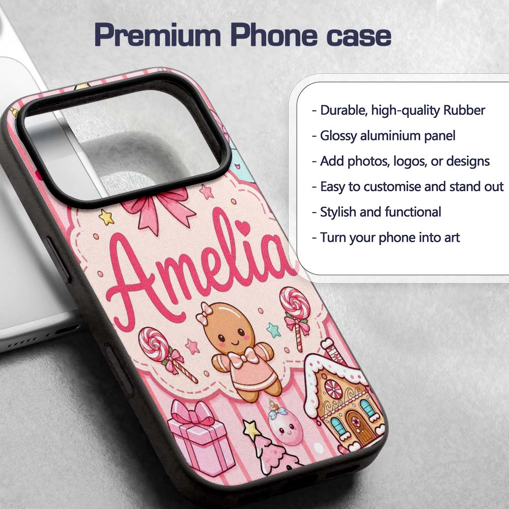 Cute Christmas Gingerbread Candy House Gifts Custom Name Protective Phone Case Mobile Cover Durable Everyday Smartphone Shock Resistant