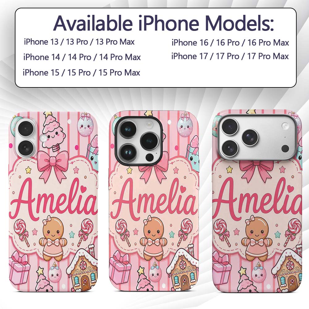 Cute Christmas Gingerbread Candy House Gifts Custom Name Protective Phone Case Mobile Cover Durable Everyday Smartphone Shock Resistant