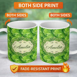Personalized Custom Name Abstract Green Swirl Painterly Seamless Pattern Thoughtful Gift Idea 11oz Ceramic Coffee Tea Mug White Large Handle