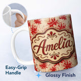 Personalized Custom Name Grunge Red Floral Splash Abstract Seamless Pattern Cute Unique Gift 11oz Ceramic Coffee Tea Mug White Large Handle