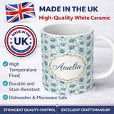 Personalized Custom Name Cool Blue Daisy Style Floral Seamless Pattern Charming Kitchen Decor 11oz Ceramic Coffee Tea Mug White Large Handle