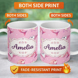 Personalized Custom Name Cute Pink Dolphins and Starfish Seamless Ocean Pattern Pink Lovely 11oz Ceramic Coffee Tea Mug White Large Handle