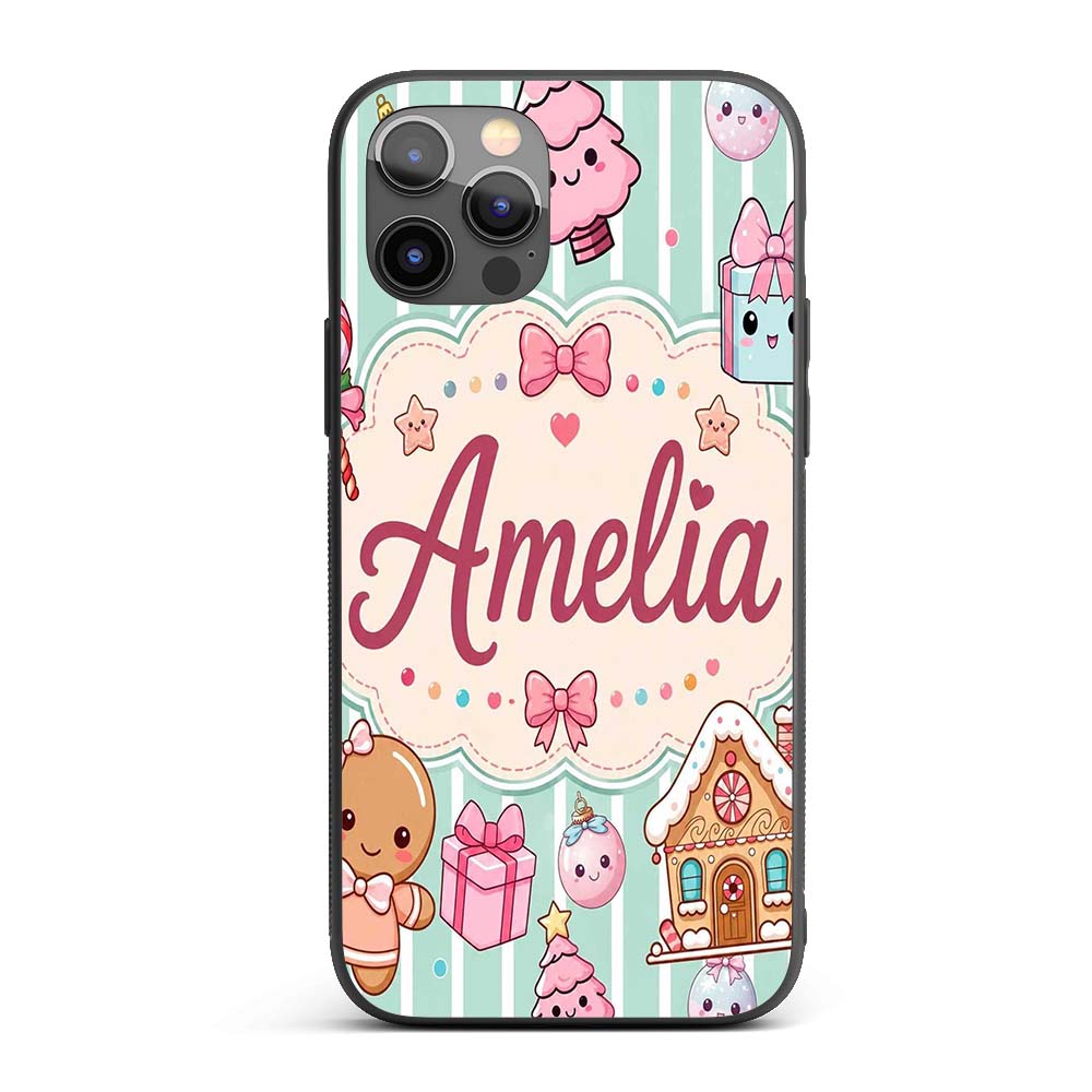 Cute Christmas Gingerbread Candy House Gifts Custom Name Protective Phone Case Mobile Cover Durable Everyday Smartphone Shock Resistant