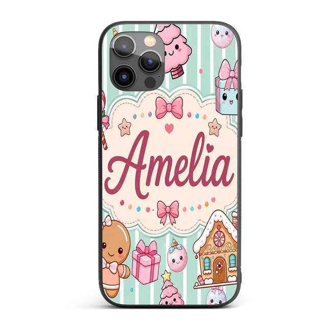 Cute Christmas Gingerbread Candy House Gifts Custom Name Protective Phone Case Mobile Cover Durable Everyday Smartphone Shock Resistant