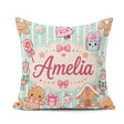 Custom Name Cute Christmas Candy House Gifts Pattern Teal Stripe Square Filled Cushion Throw Pillow Sofa Bed Home Decor Zip Washable UK Made