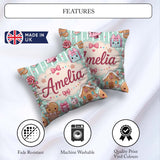 Custom Name Cute Christmas Candy House Gifts Pattern Teal Stripe Square Filled Cushion Throw Pillow Sofa Bed Home Decor Zip Washable UK Made