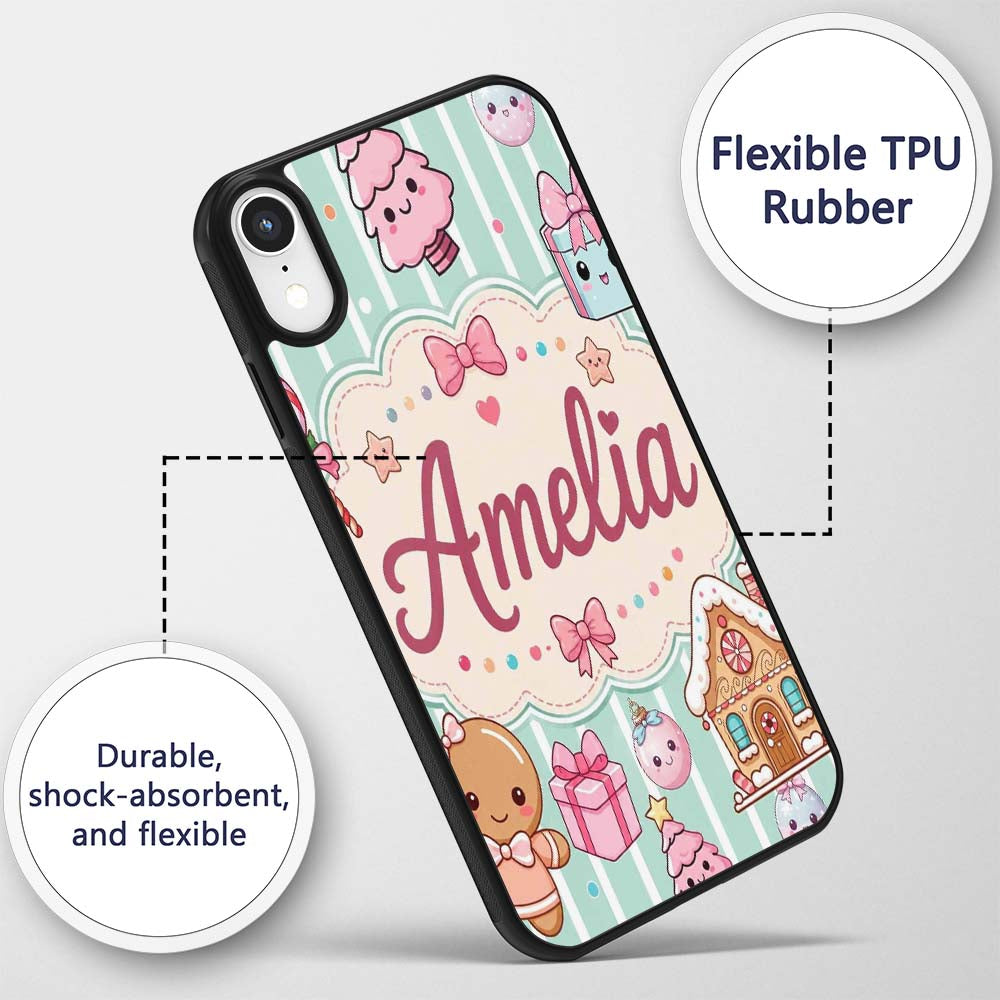Cute Christmas Gingerbread Candy House Gifts Custom Name Protective Phone Case Mobile Cover Durable Everyday Smartphone Shock Resistant