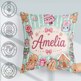 Custom Name Cute Christmas Candy House Gifts Pattern Teal Stripe Square Filled Cushion Throw Pillow Sofa Bed Home Decor Zip Washable UK Made