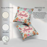 Custom Name Cute Christmas Candy House Gifts Pattern Teal Stripe Square Filled Cushion Throw Pillow Sofa Bed Home Decor Zip Washable UK Made