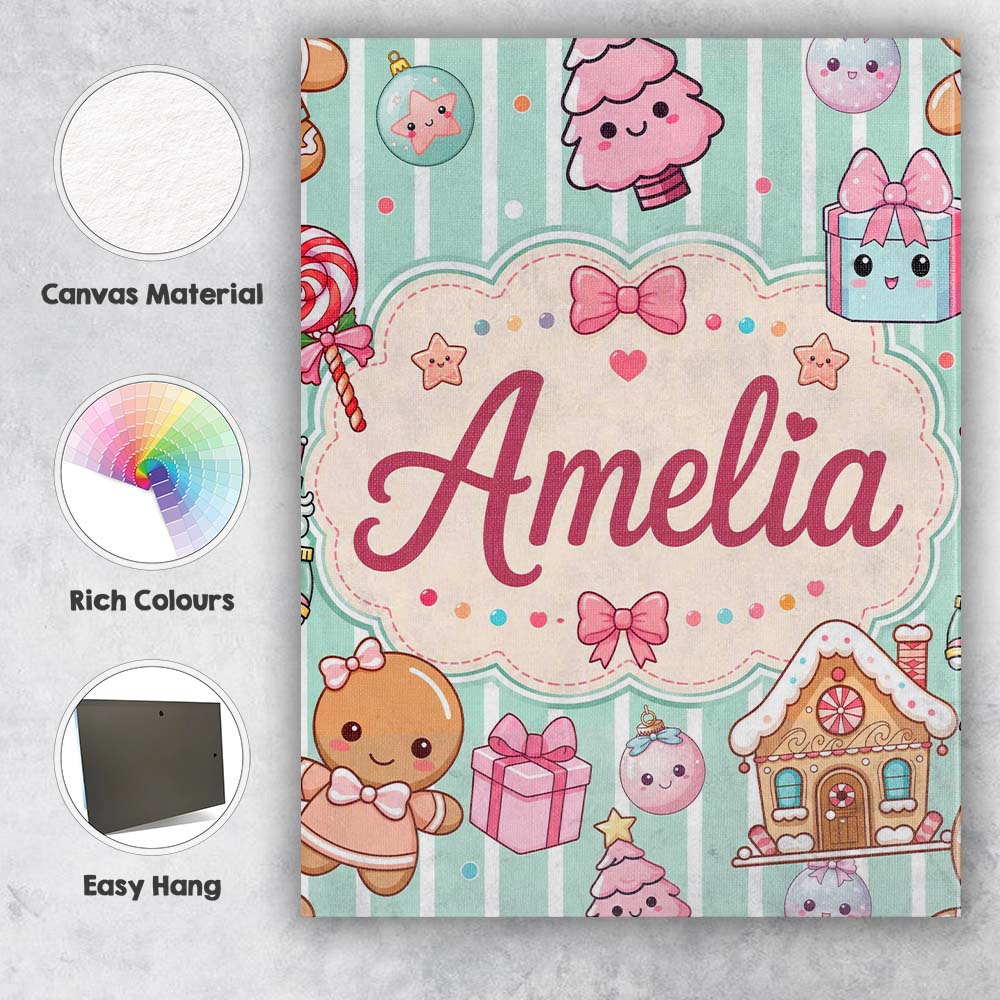 Personalised Name Cute Christmas Gingerbread Custom Bespoke  Contemporary Display Canvas Wall Art Print Decor Picture Ready to Hang