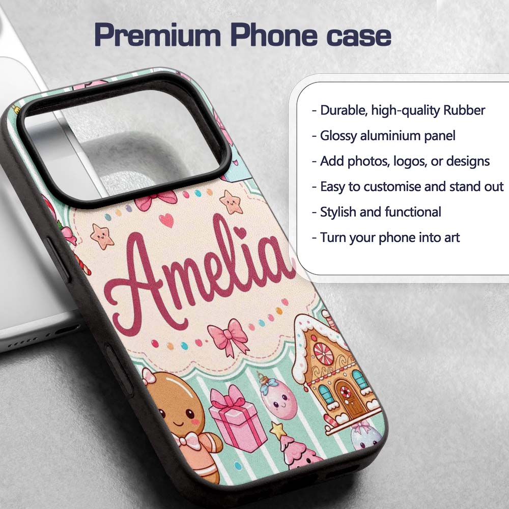 Cute Christmas Gingerbread Candy House Gifts Custom Name Protective Phone Case Mobile Cover Durable Everyday Smartphone Shock Resistant