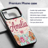 Cute Christmas Gingerbread Candy House Gifts Custom Name Protective Phone Case Mobile Cover Durable Everyday Smartphone Shock Resistant