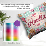 Custom Name Cute Christmas Candy House Gifts Pattern Teal Stripe Square Filled Cushion Throw Pillow Sofa Bed Home Decor Zip Washable UK Made