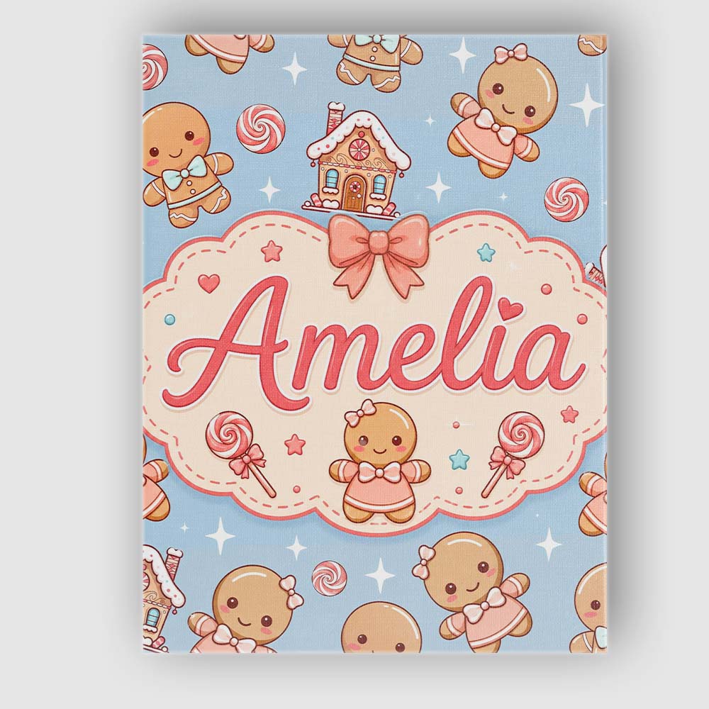 Personalised Name Cute Christmas Gingerbread Custom Bespoke  Contemporary Display Canvas Wall Art Print Decor Picture Ready to Hang