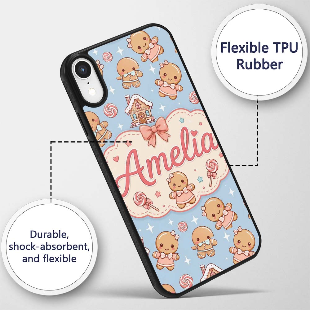 Cute Christmas Gingerbread Candy House Gifts Custom Name Protective Phone Case Mobile Cover Durable Everyday Smartphone Shock Resistant