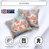 Custom Name Christmas Gingerbread Candy House Gifts Pattern Blue Square Filled Cushion Throw Pillow Sofa Bed Home Decor Zip Washable UK Made