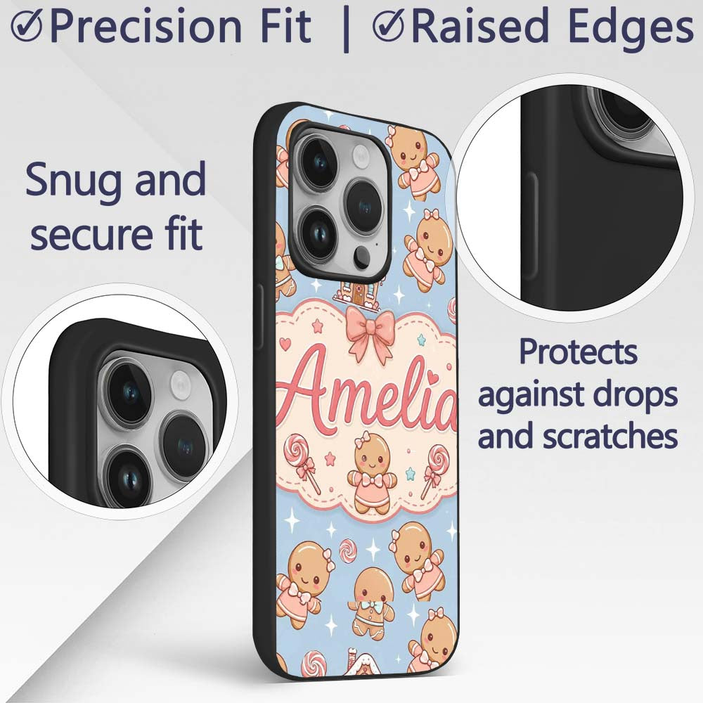 Cute Christmas Gingerbread Candy House Gifts Custom Name Protective Phone Case Mobile Cover Durable Everyday Smartphone Shock Resistant