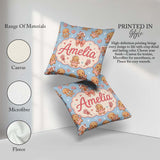 Custom Name Christmas Gingerbread Candy House Gifts Pattern Blue Square Filled Cushion Throw Pillow Sofa Bed Home Decor Zip Washable UK Made