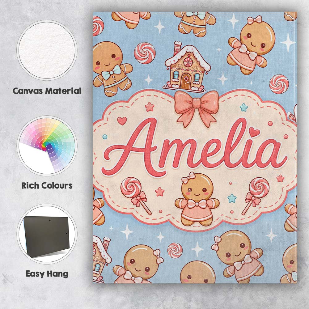 Personalised Name Cute Christmas Gingerbread Custom Bespoke  Contemporary Display Canvas Wall Art Print Decor Picture Ready to Hang