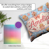 Custom Name Christmas Gingerbread Candy House Gifts Pattern Blue Square Filled Cushion Throw Pillow Sofa Bed Home Decor Zip Washable UK Made
