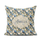 Custom Name Blue Jay Bird Berry Branch Seamless Winter Botanical Square Filled Cushion Throw Pillow Sofa Bed Home Decor Zip Washable UK Made