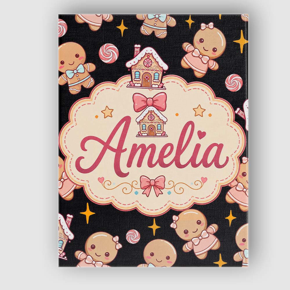 Personalised Name Cute Christmas Gingerbread Custom Bespoke  Contemporary Display Canvas Wall Art Print Decor Picture Ready to Hang