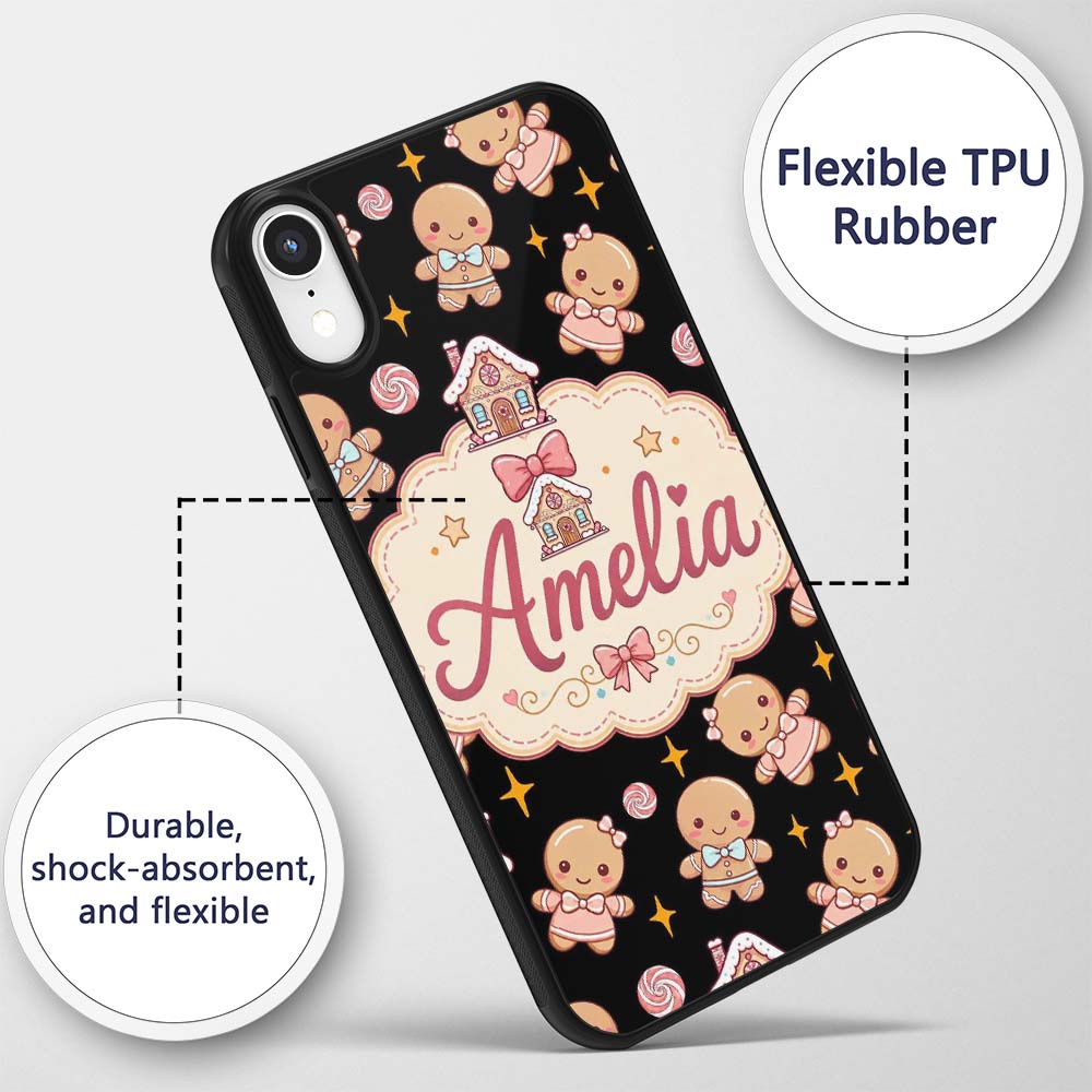 Cute Christmas Gingerbread Candy House Gifts Custom Name Protective Phone Case Mobile Cover Durable Everyday Smartphone Shock Resistant