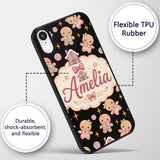 Cute Christmas Gingerbread Candy House Gifts Custom Name Protective Phone Case Mobile Cover Durable Everyday Smartphone Shock Resistant