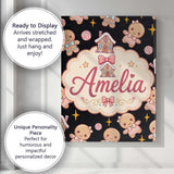 Personalised Name Cute Christmas Gingerbread Custom Bespoke  Contemporary Display Canvas Wall Art Print Decor Picture Ready to Hang
