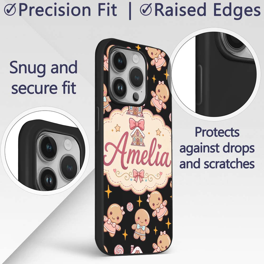 Cute Christmas Gingerbread Candy House Gifts Custom Name Protective Phone Case Mobile Cover Durable Everyday Smartphone Shock Resistant