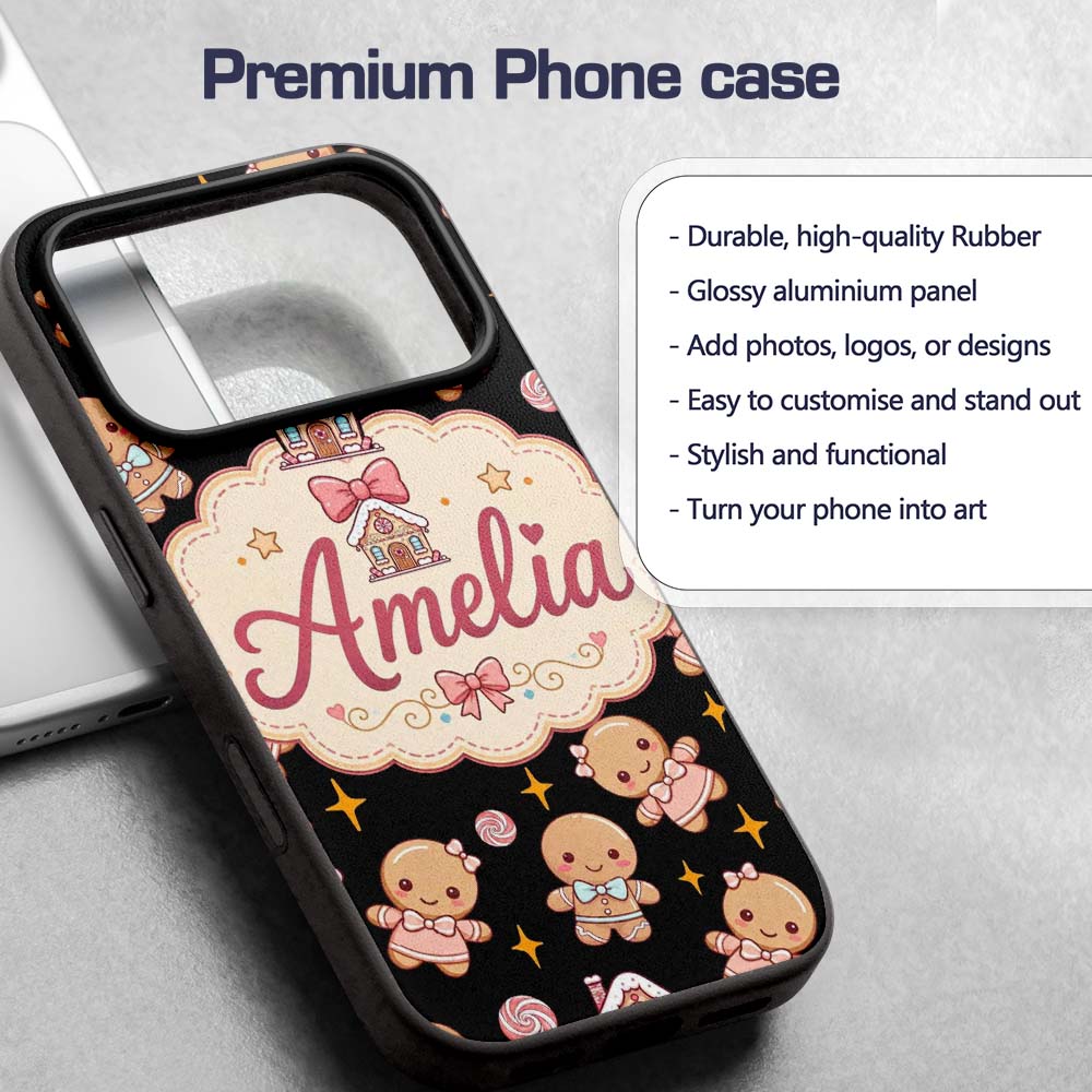 Cute Christmas Gingerbread Candy House Gifts Custom Name Protective Phone Case Mobile Cover Durable Everyday Smartphone Shock Resistant